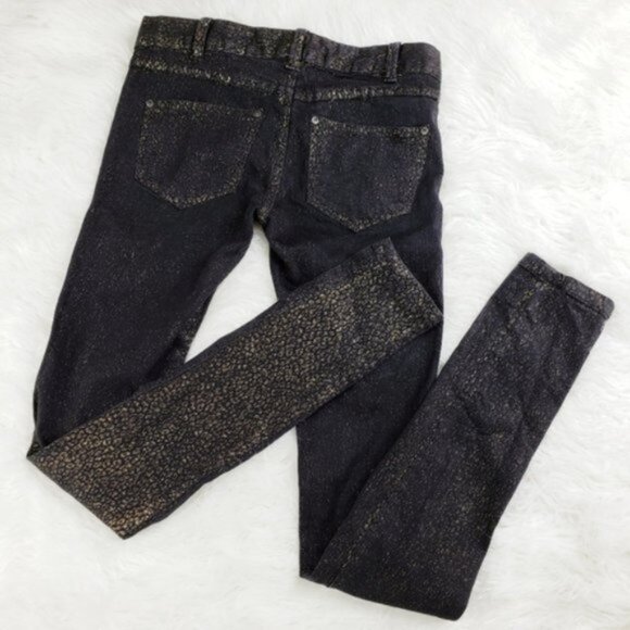 Free People Gold Leopard Print Jeans Y2K Denim Black Cheetah size 25 Stretch - Picture 5 of 13